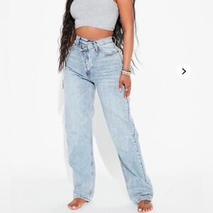 Asymmetrical Waistband Straight Leg Jeans